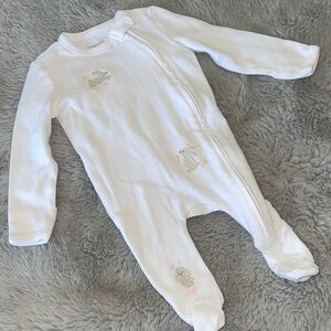 Pottery Barn Kids White Bunny Footed One-Piece Sz 3/6M Sleep N Play Sleeper